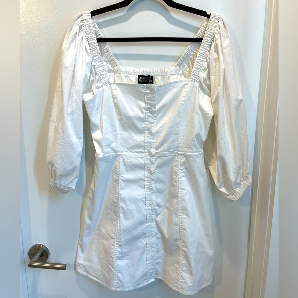 Danielle Bernstein white puff sleeve mini dress. Size 6.